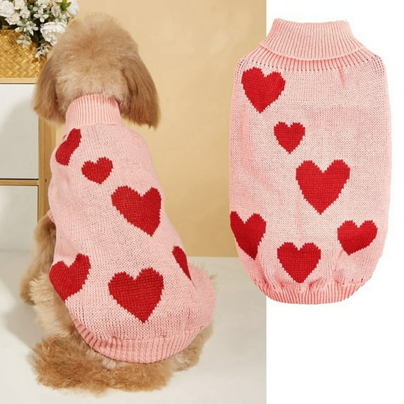 Brand Clearance!!Valentine's Day Love Heart Dog Sweaters Pet Knitted Sweater Winter Warm Puppy Dog Coat Small Dog Coats Warm Vest Warm Puppy Knit Clothes for Holiday Valentine's Day Dress