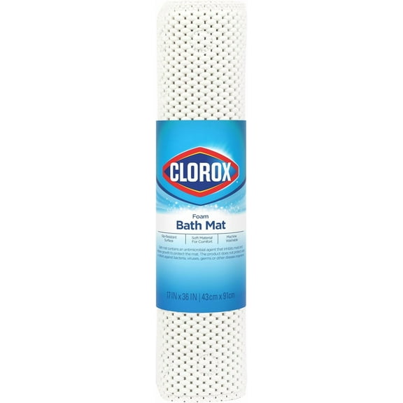 Brand Clorox Cushioned Foam Bath Mat for Tubs, Non-Slip with Suction Cups, 17 Inches x 36 Inches, White