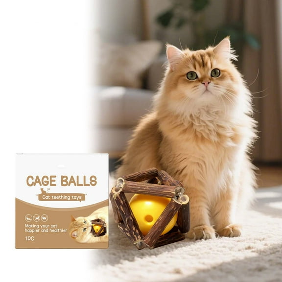 [Brand] Cute Cat Chew Ball Toy - Durable Plastic Funny Kitten Teething Toy for Dental Health, Boredom Buster for Indoor Cats