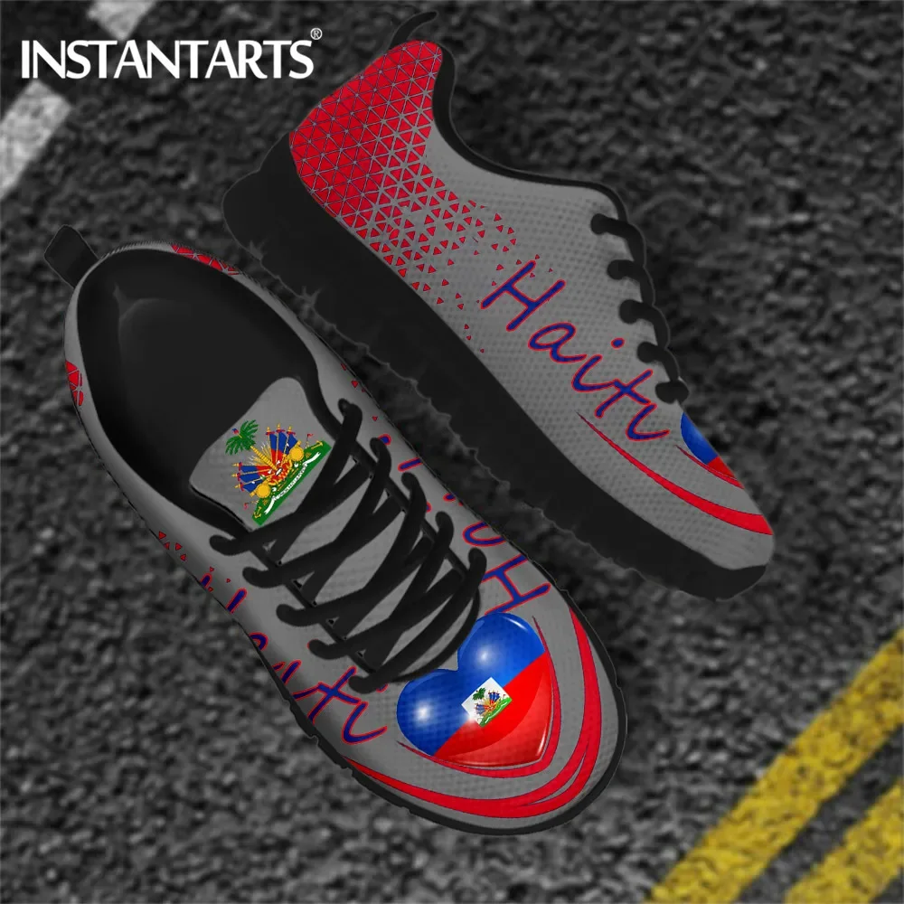Brand Designer Haiti Flag Print Sneaker For Men's Breathable Mesh Flats