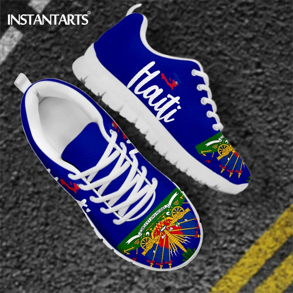 Brand Designer Haiti Flag Print Sneaker For Men's Breathable Mesh Flats