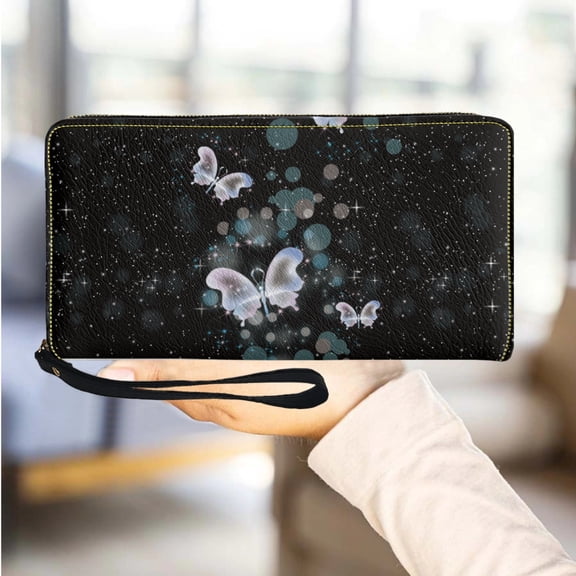 Brand Designer Wallet Butterfly Stave Printing Multifunctional Leather Coin Purse Music Style Long Wristband Wallet Female Gift