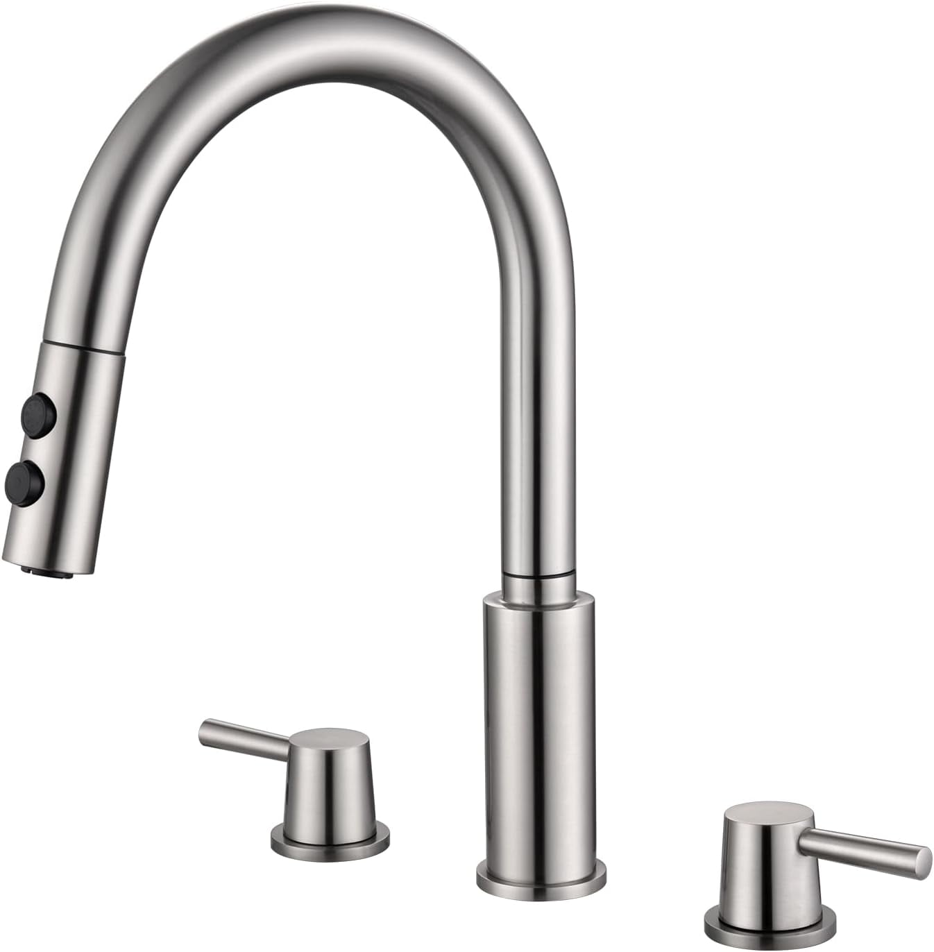 Double Handle Kitchen Faucet, 3 Holes Sink Faucet, Pull Down, Brushed