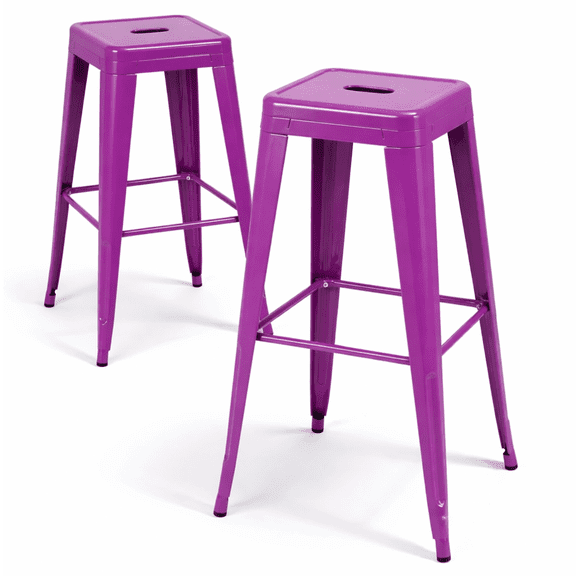 [Brand] Enchanting Purple Metal Bar Stools Set of 2, 30" Bar Height Stools One-Piece Steel, Dreamy Aesthetic High Stools for Studio & Home Bar, Boutique Seating with Footrest