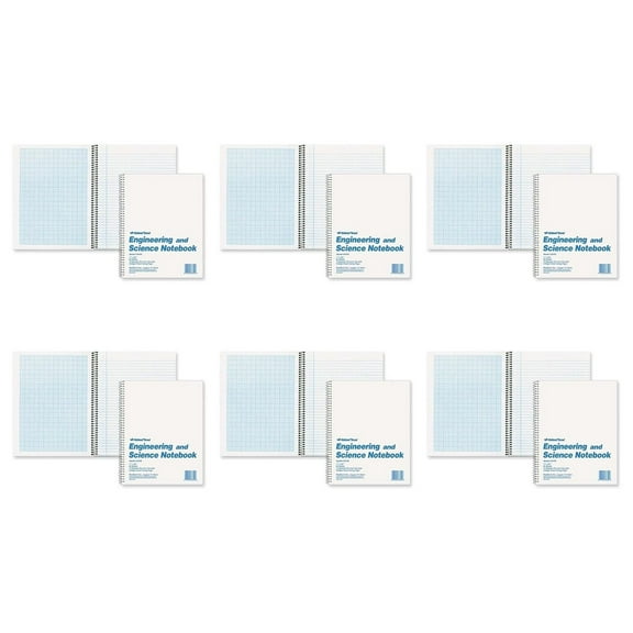 Brand Engineering and Science Notebook, College with Margin and 10 X 10 Quad, White, 11 x 8.5 Inches, 60 Sheets (33610), 6 Packs