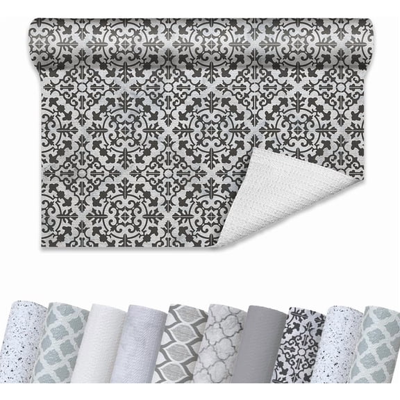 Brand Grip Prints Non-Adhesive Non-Slip Counter Top, Drawer/Shelf Liner, 12" x 20' (Carrara Tile Charcoal)