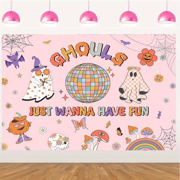 Brand Halloween Ghouls Just Wanna Have Fun Backdrop 5 x 3 ft Macaron Color Party Background Cloth Vinyl Photo Booth Wall Decoration for Halloween Celebration Dessert Table Indoor Outdoor Event Setup