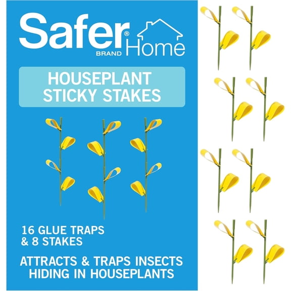 Brand Home SH5026 Houseplant Sticky Stake Insect Traps for Indoor Plants - 16 Included Controls Aphids, Whiteflies, Fruit Flies, Fungus Gnats, and Other Insects