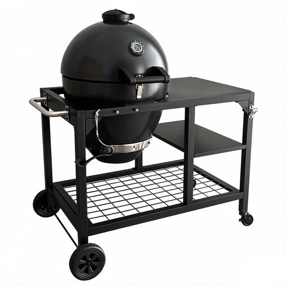 Brand Man 22" Kamado Charcoal Smoker Grill with Rolling Cart, Warming Rack for Outdoor BBQ, Black