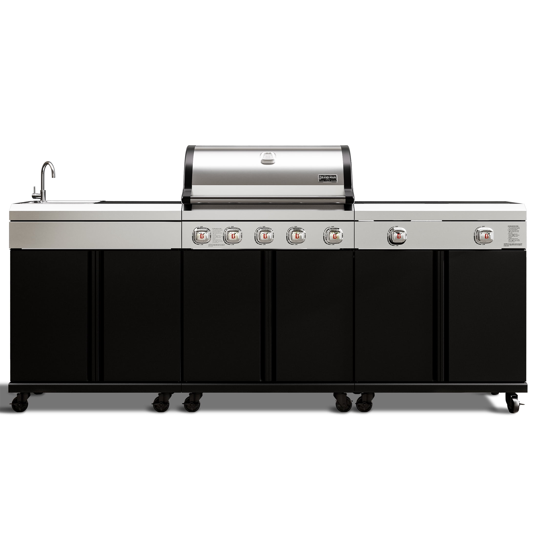 Brand-Man Outdoor Modular Island Kitchen Grill Gas Grill, 76,000 BTU 5 Burner Stainless Steel Burner and 2 Infrared Side Stove with Sink Station