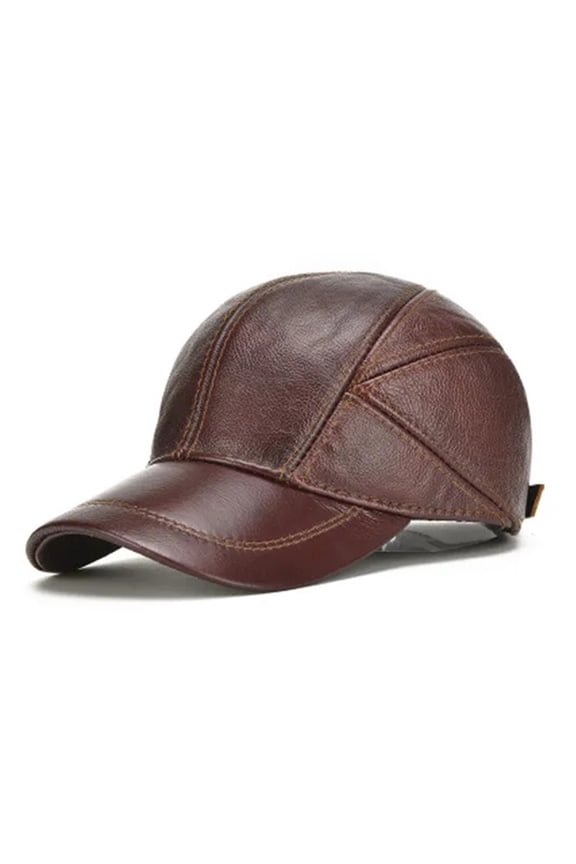 Brand Men Casual Real Leather Earflap Cap Men Real Cowhide Leather Caps Male Fall Winter Genuine Real Cow Leather Baseball Hats ,Unique Design
