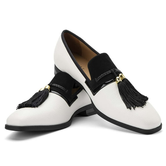 Brand Men Loafers Spring and Autumn Men Casual Slip-on Penny Loafer Shoes Smoking Slipper Tassel Loafer, White/12, 11 US
