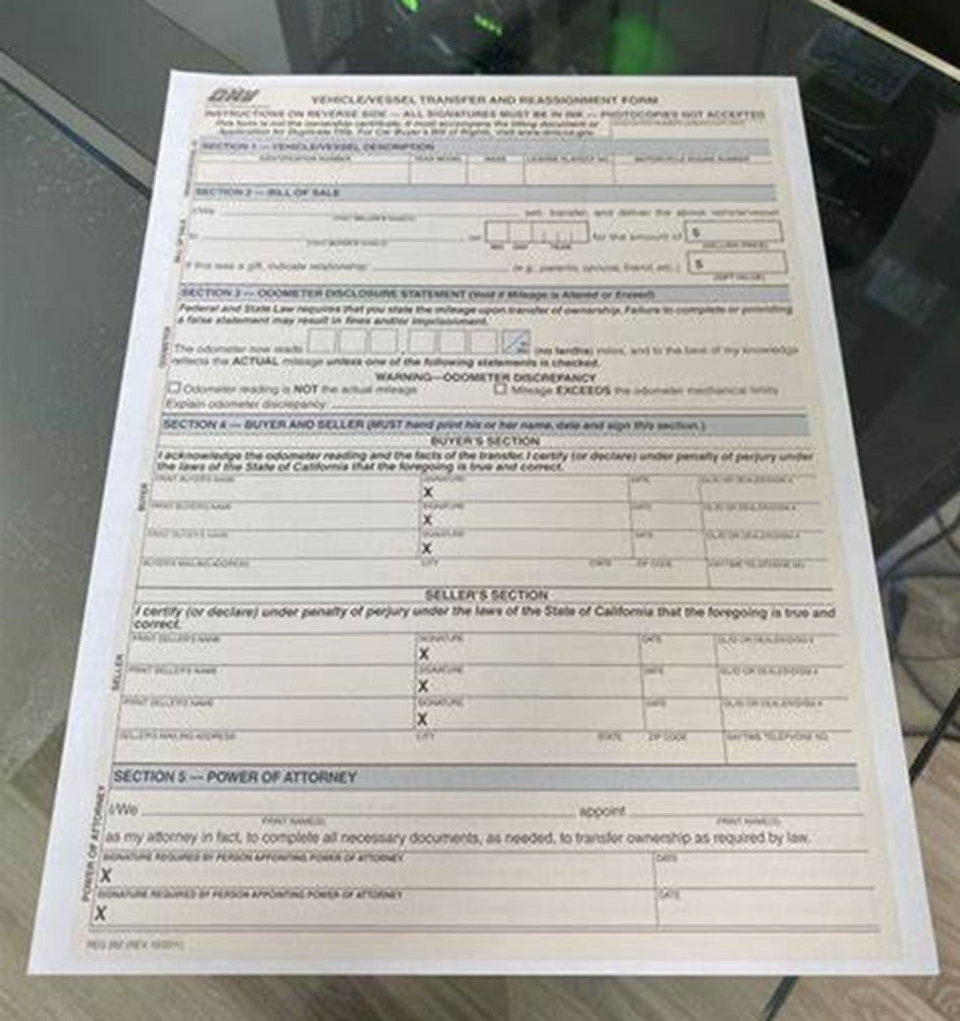 Brand NEW California DMV Department Of Motor Vehicles Bill Of Sale DMV