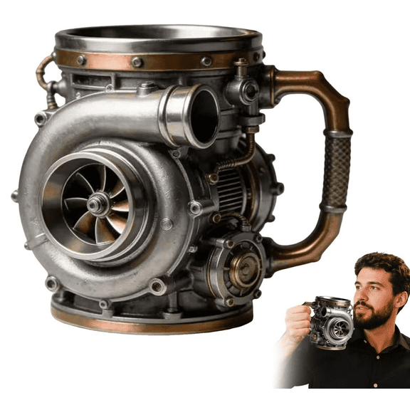 Brand New!10.14oz Retro Engine Coffee Mug | V8 Turbo Design 3D Mechanical Cup | Resin Exterior with Stainless Steel Linin
