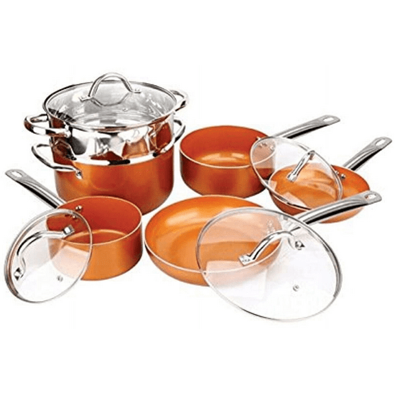 Brand New 10 Piece Copper Non-Stick Kitchen Cookware Pan and Pots Set w/ Lids