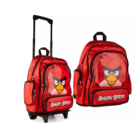 Brand New Angry Birds Red Travel School Rolling Bag Backpack Back Pack 16"