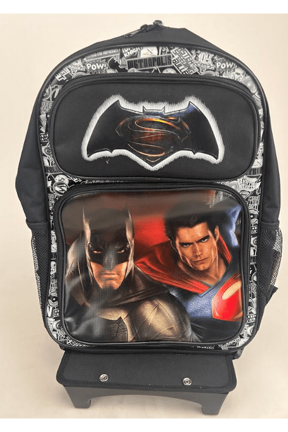 Brand New Batman v Superman Black Travel School Rolling Bag Backpack Back Pack 16"