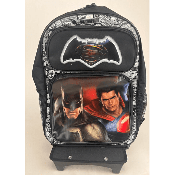 Brand New Batman v Superman Black Travel School Rolling Bag Backpack Back Pack 16"