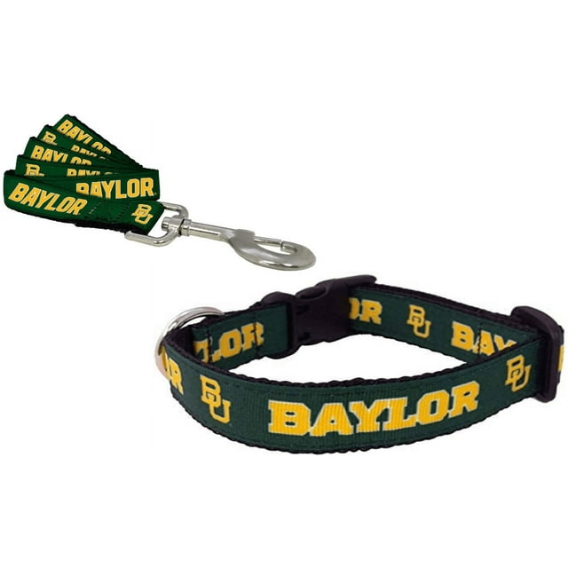 Brand New Baylor Small Pet Dog Collar(1 Inch Wide, 8-14 Inch Long), and Small Leash(5/8 Inch Wide, 6 Feet Long) Bundle, Official Bears Logo/Colors