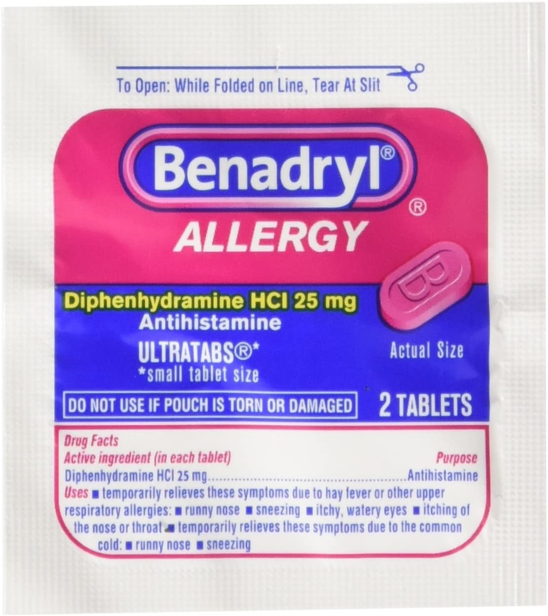 Brand New!! Benadryl 25/2s Display Box 25 Packets of 2 Pills