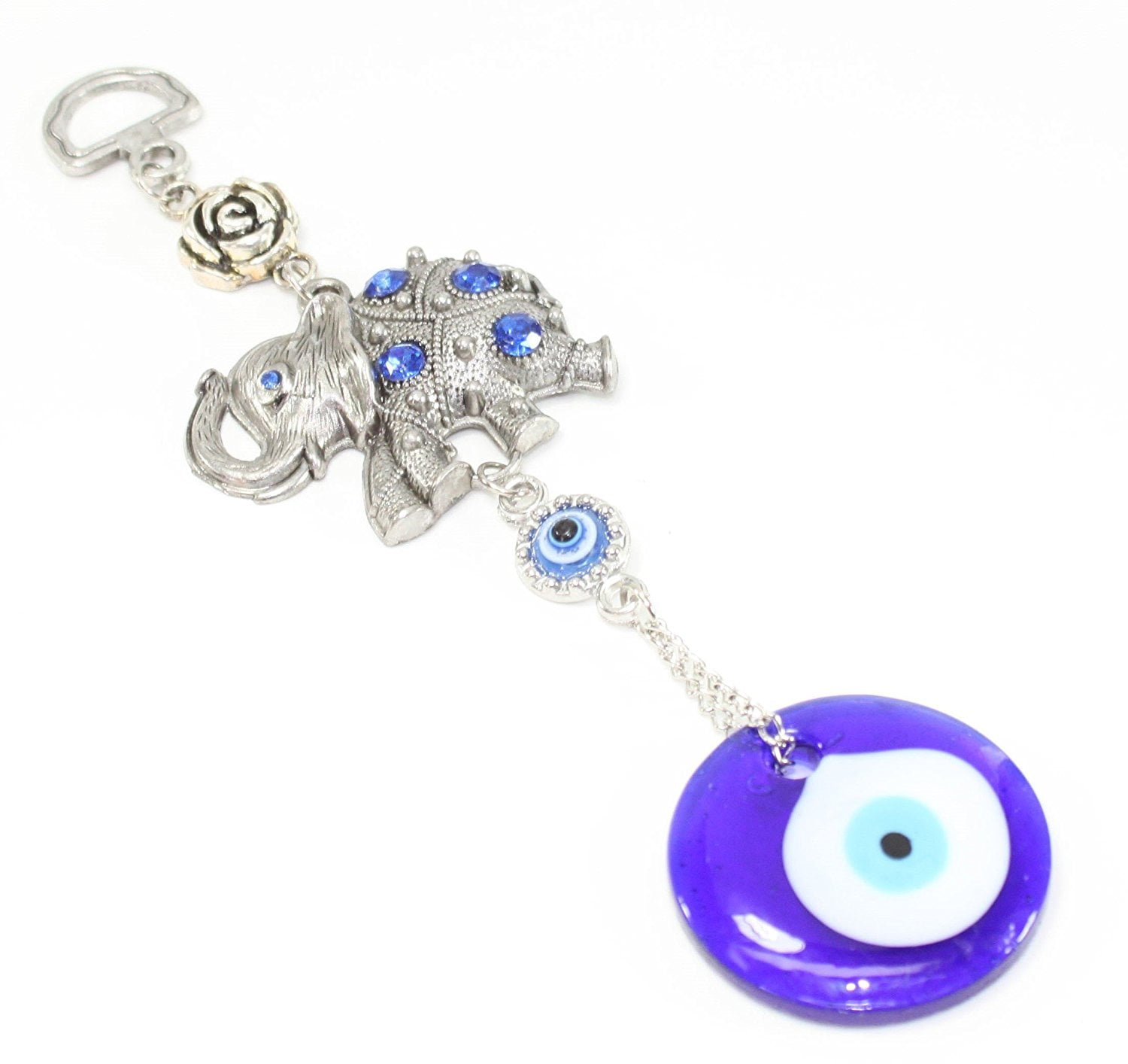 Brand New Blue Evil Eye Elephant w Flower Amulet Protection Wall Hanging Home Decor Gift