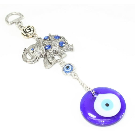 Brand New Blue Evil Eye Elephant w Flower Amulet Protection Wall Hanging Home Decor Gift