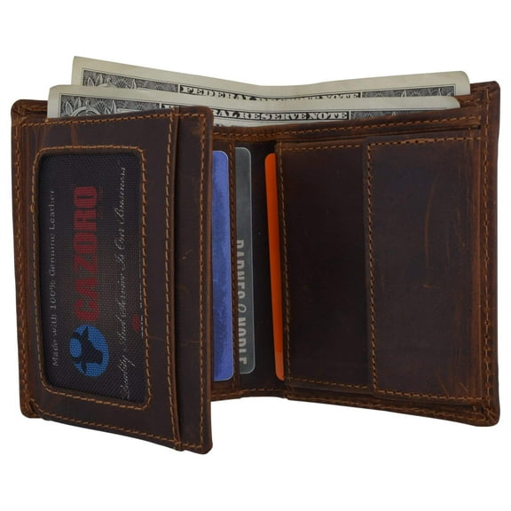 Brand New Cazoro RFID Bifold Trifold Hybrid Mens Distress Vintage Leather Wallet