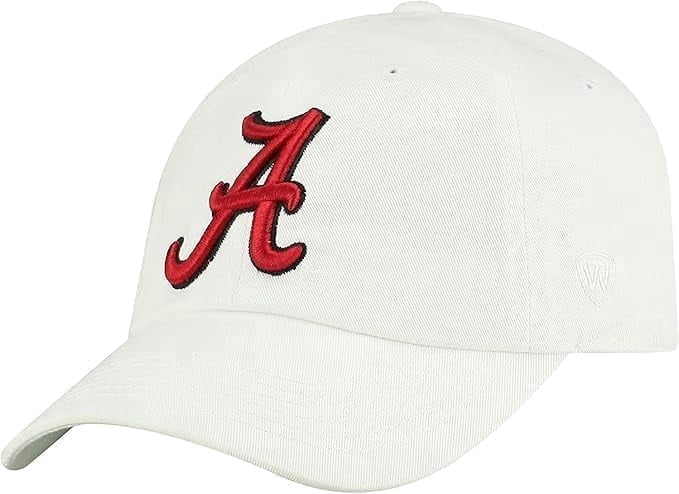 Brand New Collegiate Men's Alabama A White Adjustable Hat, 100% Cotton, Embroidered Logos, Official School Colors, Red