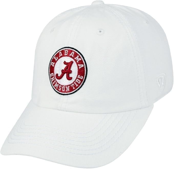 Brand New Collegiate Men's Alabama Icon White Adjustable Hat, 100% Cotton, Embroidered Logos, Official School Colors, Red