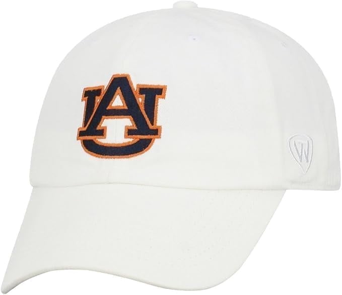 Brand New Collegiate Men's Auburn White Adjustable Hat, 100% Cotton, Embroidered Logos, Official School Colors, Orange