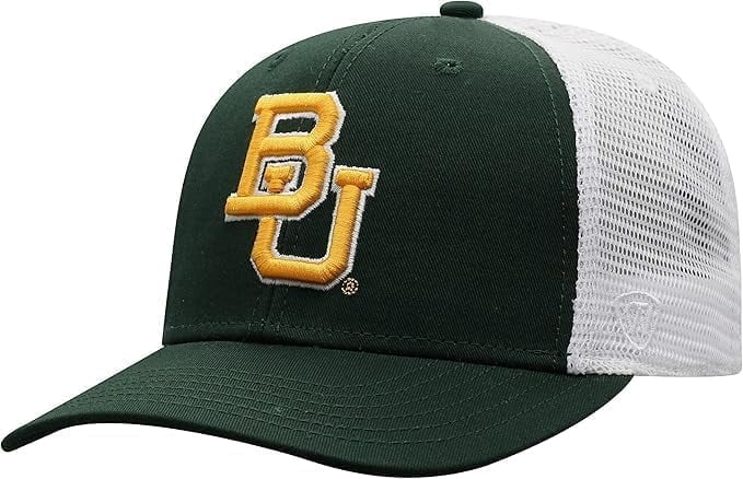 Brand New Collegiate Men's Baylor Mesh Adjustable Trucker Hat, 100% Cotton, Embroidered Logos, Official School Colors, Green