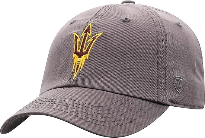 Brand New Collegiate Men's Charcoal Logo Arizona State Adjustable Hat, 100% Cotton, Embroidered Logos, Official School Colors, Maroon
