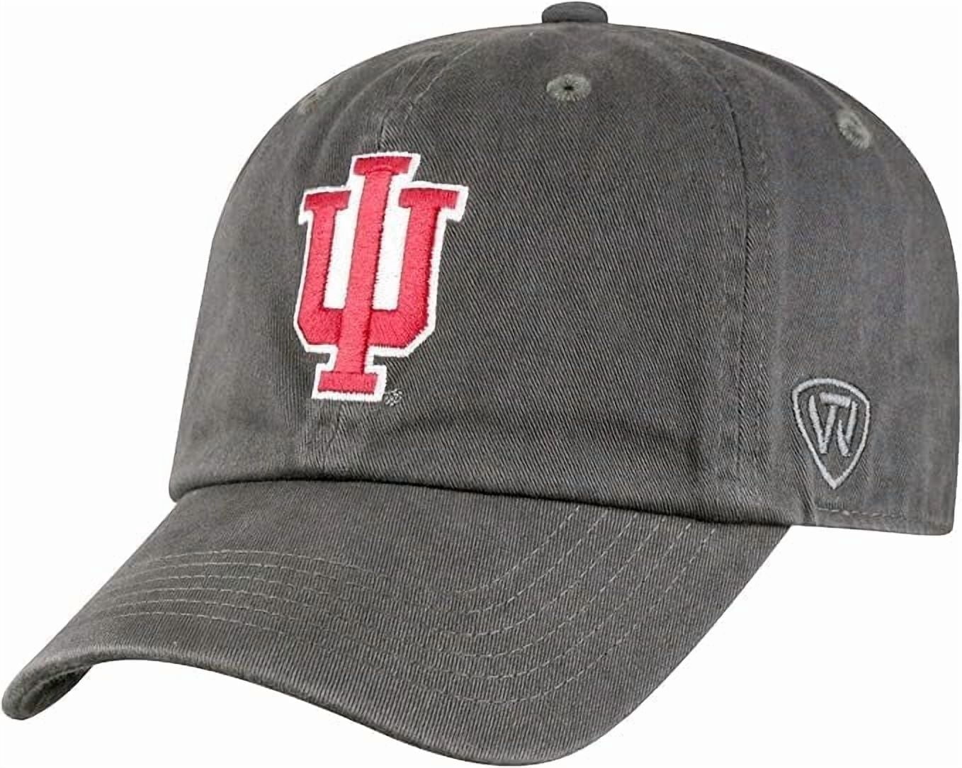 Brand New Collegiate Men's Charcoal Logo Indiana Adjustable Hat, 100% Cotton, Embroidered Logos, Official School Colors, Red