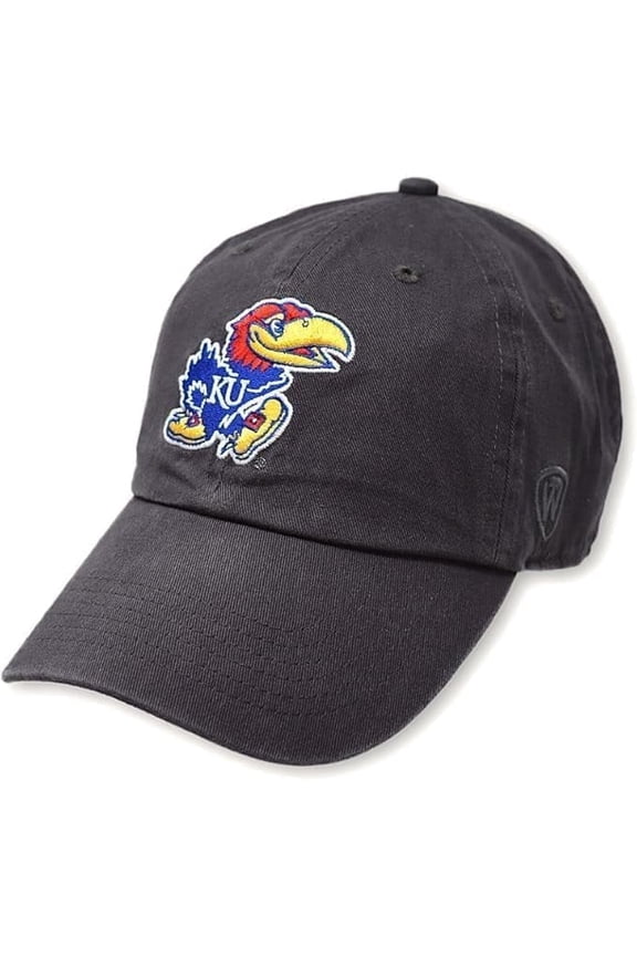 Brand New Collegiate Men's Charcoal Logo Kansas Adjustable Hat, 100% Cotton, Embroidered Logos, Official School Colors, Blue