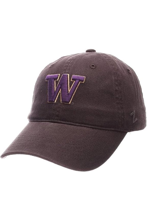 Brand New Collegiate Men's Charcoal Logo Washington Adjustable Hat, 100% Cotton, Embroidered Logos, Official School Colors, Purple