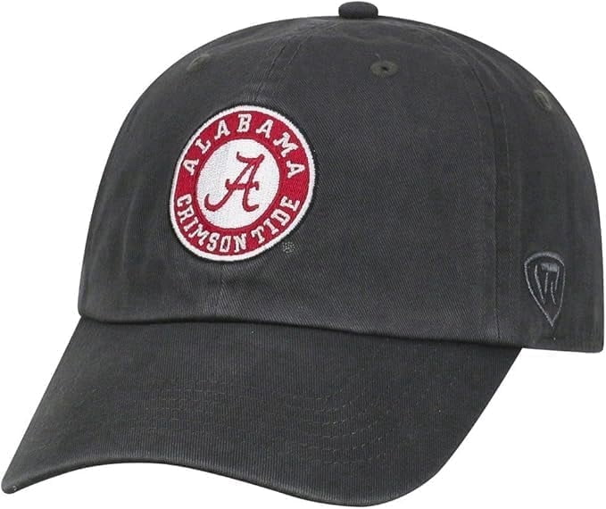 Brand New Collegiate Men's Charcoal Round Logo Alabama Adjustable Hat, 100% Cotton, Embroidered Logos, Official School Colors, Red