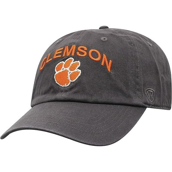 Brand New Collegiate Men's Clemson Charcoal Team Name Arch Adjustable Hat, 100% Cotton, Embroidered Logos, Official School Colors, Orange