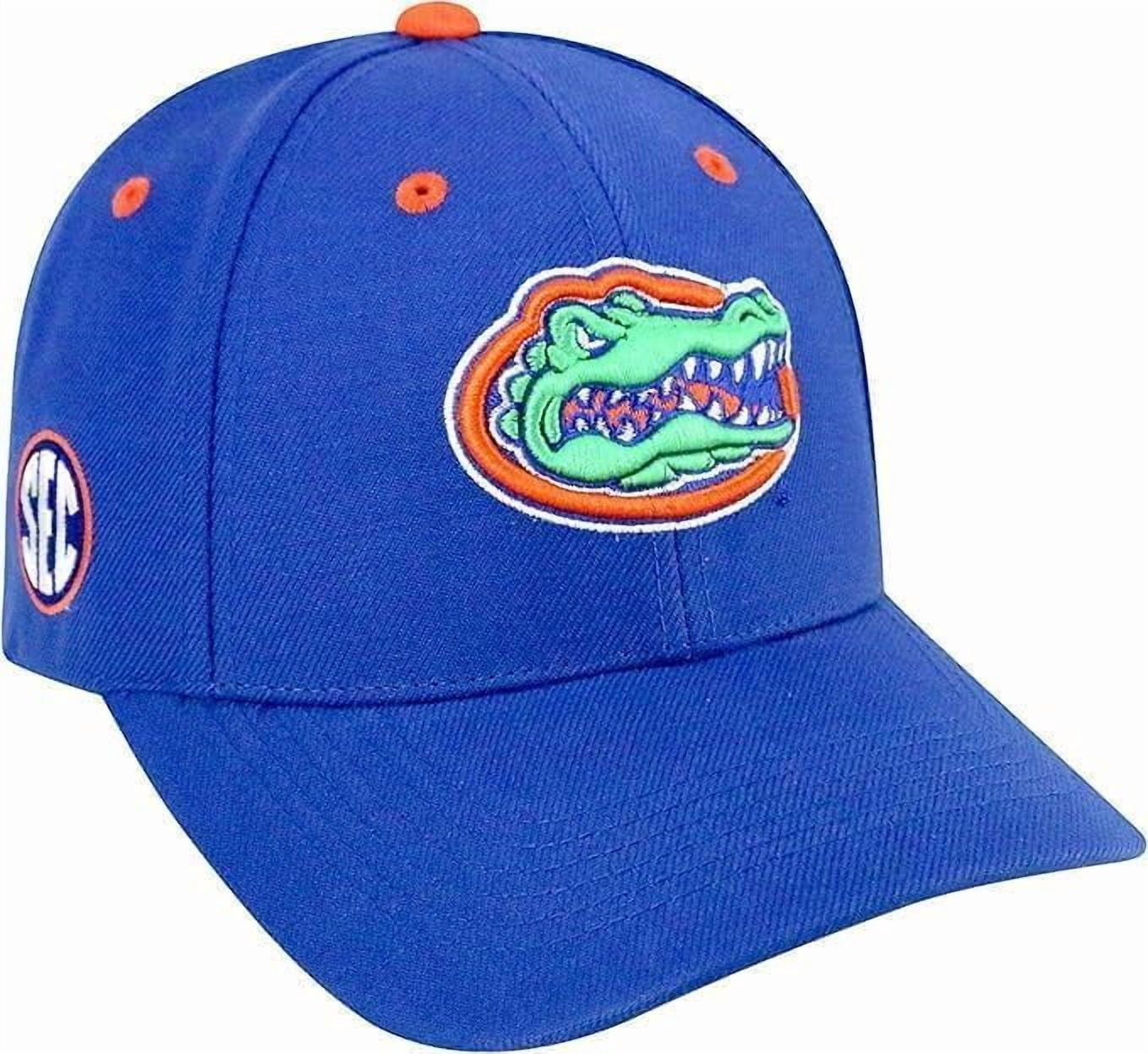 Brand New Collegiate Men's Florida Adjustable Hat With Rear Word, 100% Cotton, Embroidered Logos, Official School Colors, Blue