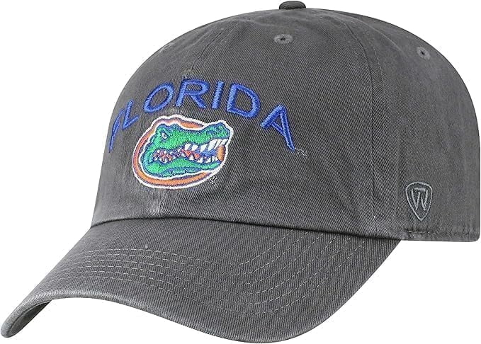 Brand New Collegiate Men's Florida Charcoal Team Name Arch Adjustable Hat, 100% Cotton, Embroidered Logos, Official School Colors, Blue