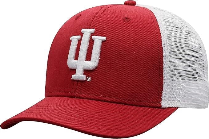 Brand New Collegiate Men's Indiana Mesh Adjustable Trucker Hat, 100% Cotton, Embroidered Logos, Official School Colors, Red