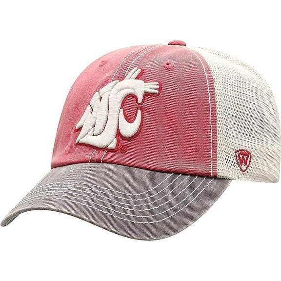 Brand New Collegiate Men's Mesh Offroad Design Washington State Adjustable Hat, 100% Cotton, Official School Colors, Red