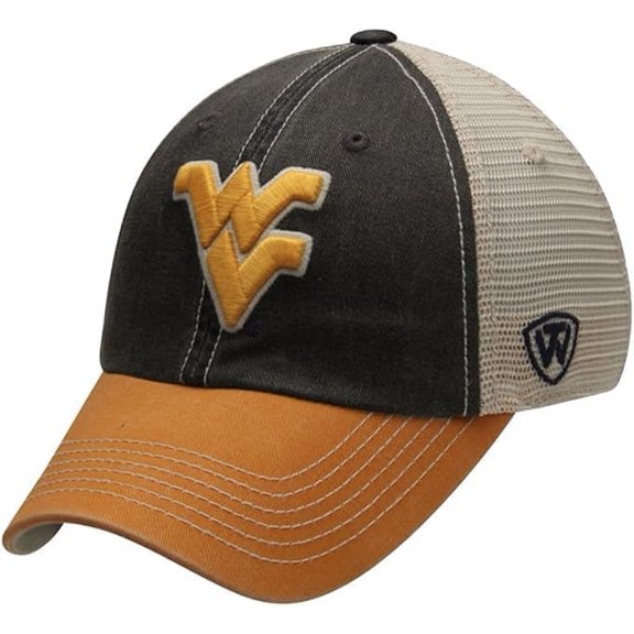 Brand New Collegiate Men's Mesh Offroad Design West Virginia Adjustable Hat, 100% Cotton, Official School Colors, Navy