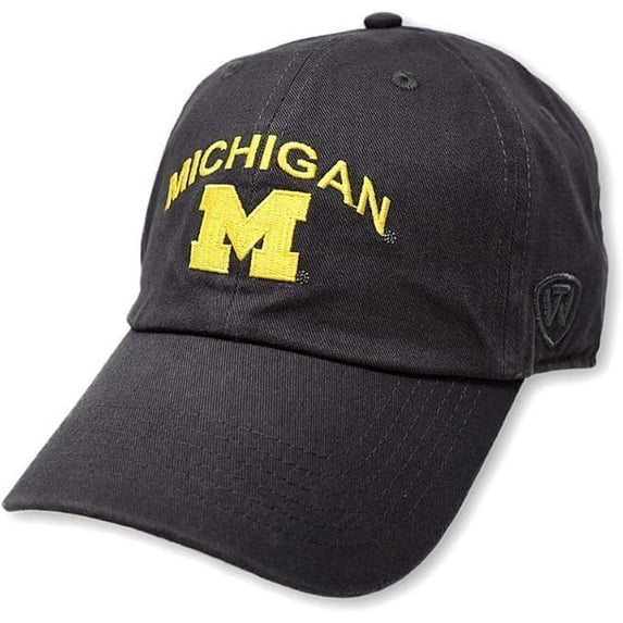 Brand New Collegiate Men's Michigan Charcoal Team Name Arch Adjustable Hat, 100% Cotton, Embroidered Logos, Official School Colors, Navy Blue