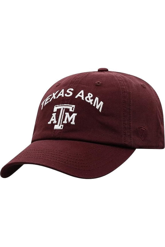 Brand New Collegiate Men's Primary Color Arch Design Texas A&M Adjustable Hat, 100% Cotton, Official School Colors, Burgundy