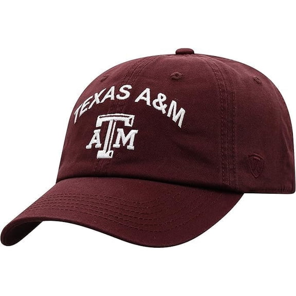 Brand New Collegiate Men's Primary Color Arch Design Texas A&M Adjustable Hat, 100% Cotton, Official School Colors, Burgundy