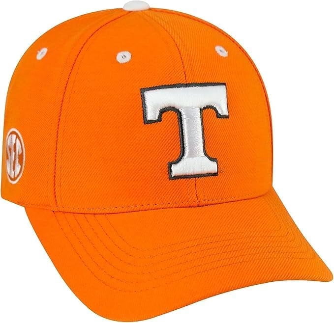 Brand New Collegiate Men's Tennessee Adjustable Hat With Rear Word, 100% Cotton, Embroidered Logos, Official School Colors, Orange