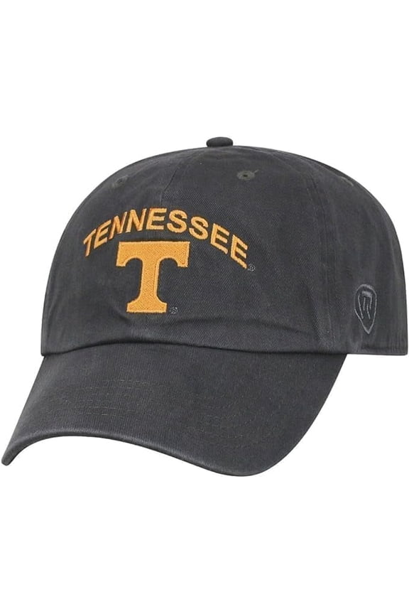 Brand New Collegiate Men's Tennessee Charcoal Team Name Arch Adjustable Hat, 100% Cotton, Embroidered Logos, Official School Colors, Orange