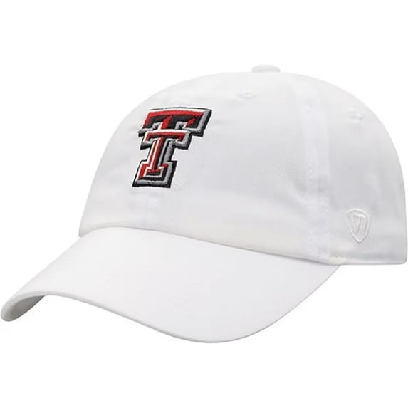 Brand New Collegiate Men's Texas Tch White Adjustable Hat, 100% Cotton, Embroidered Logos, Official School Colors, Red