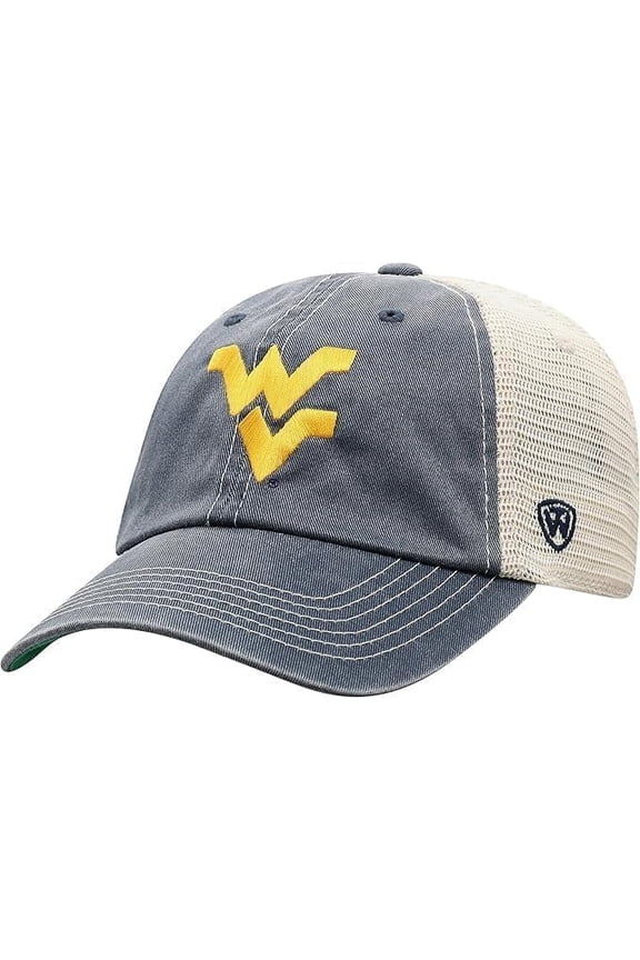 Brand New Collegiate Men's Vintage Design West Virginia Adjustable Hat, 100% Cotton, Embroidered Logos, Official School Colors, Navy