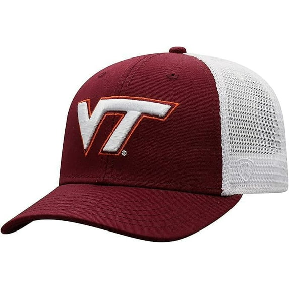 Brand New Collegiate Men's Virginia Tch Mesh Adjustable Trucker Hat, 100% Cotton, Embroidered Logos, Official School Colors, Maroon